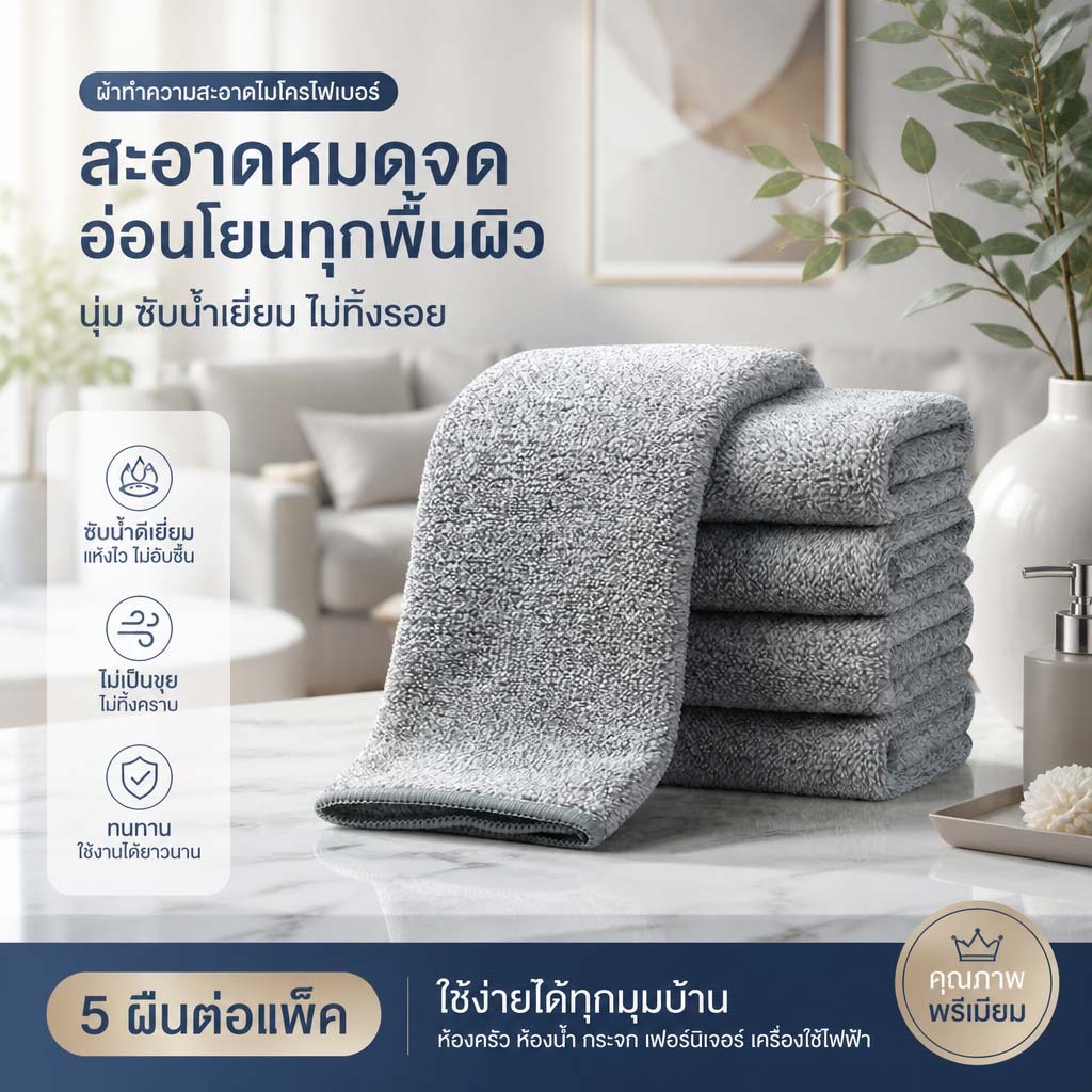 【ราคาส่ง】ผ้าเอนกประสงค์ ไมโครไฟเบอร์ ผ้าขนหนูซับน้ำ ผ้าเช็ดมือ ไม่เป็นคราบน้ำ หนาพิเศษ