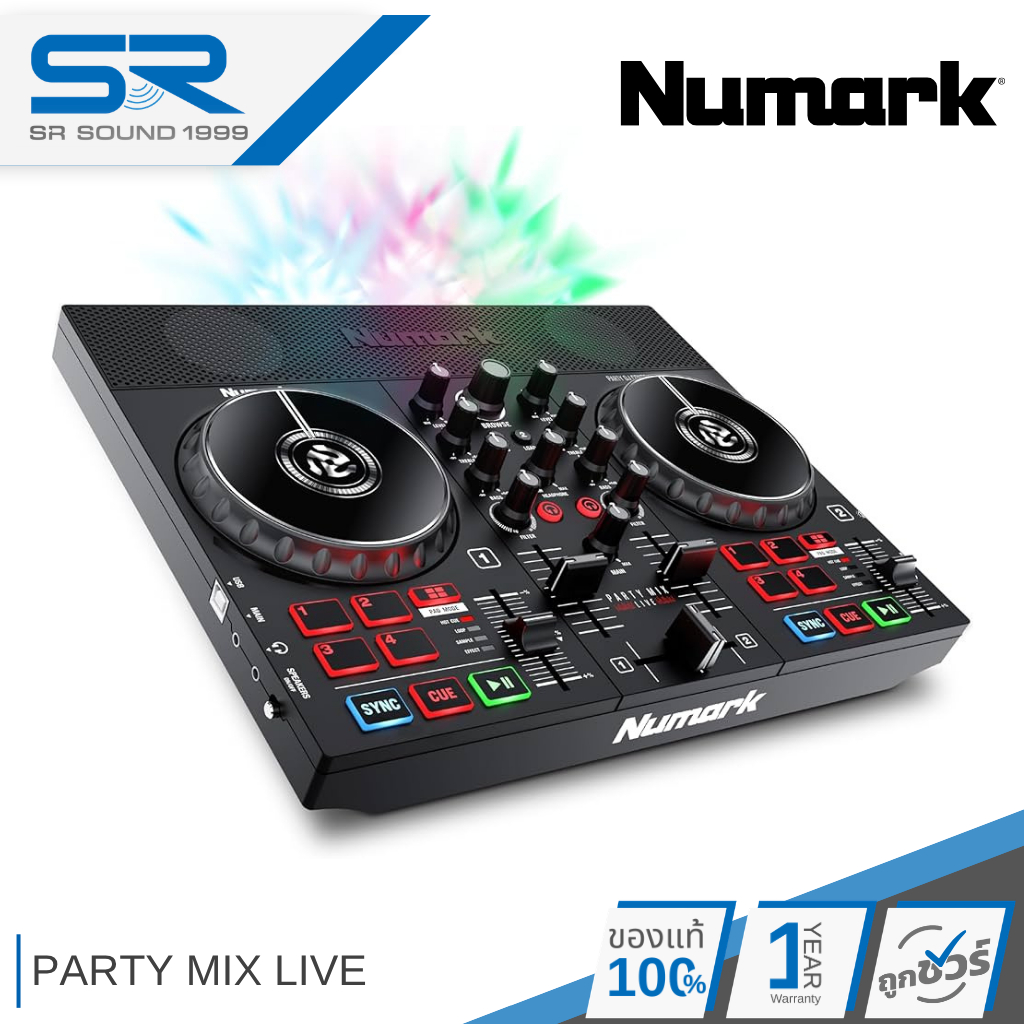 Numark PARTY MIX LIVE เครื่องเล่น DJ Controller มาพร้อมกับ LED Light และลำโพงในตัว