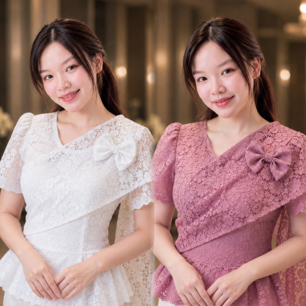 เสื้อลูกไม้สไบติดโบว์ ผ้านิ่มใส่สบายใส่แล้วไม่คัน งานตรงปก