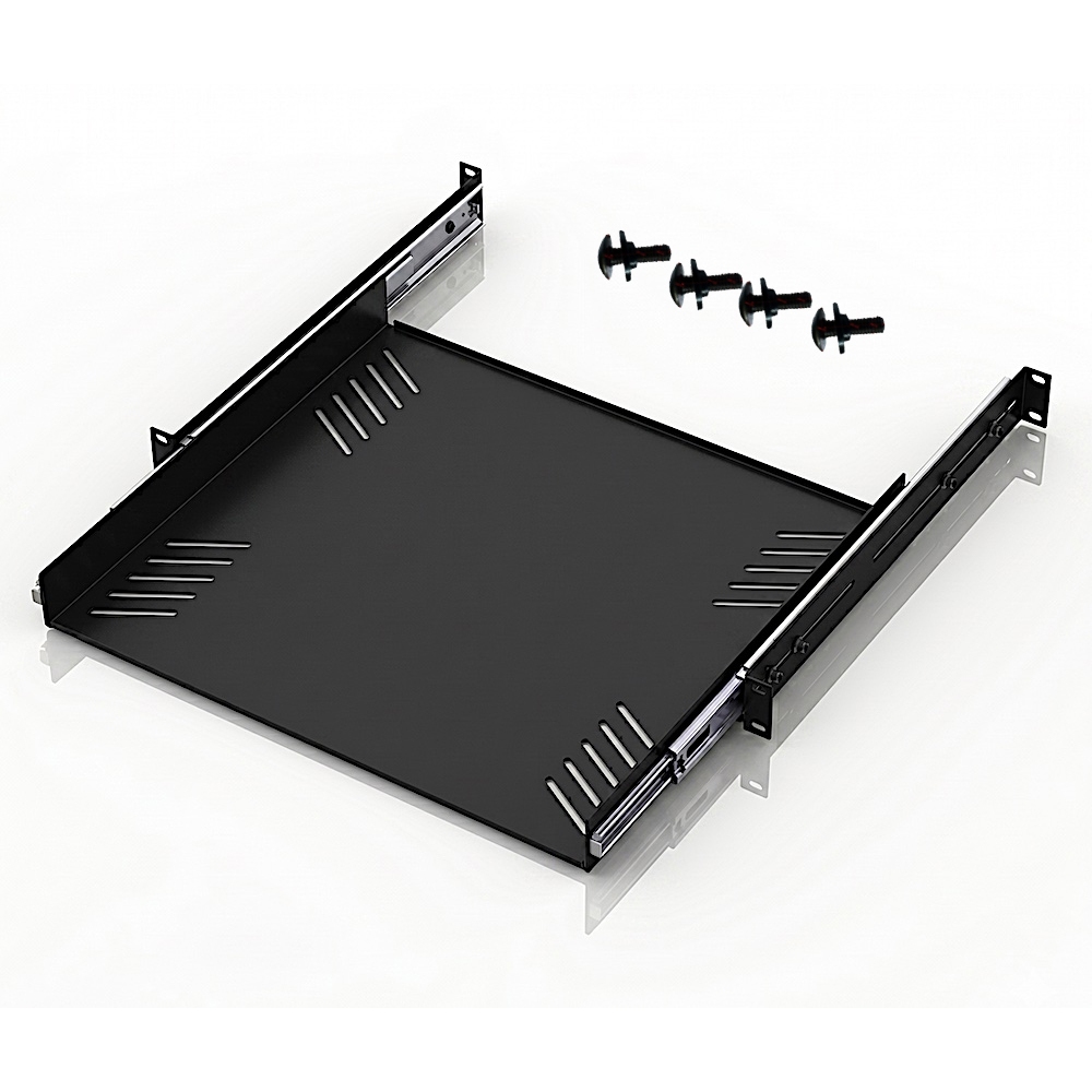 ลิ้นชัก1U พร้อมรางสไลด์ ถาดรอง 1 U พร้อมรางสไลด์ 1U Black 380mm Deep Sliding Rack Tray with Universal Fixing PENN-ELCOM