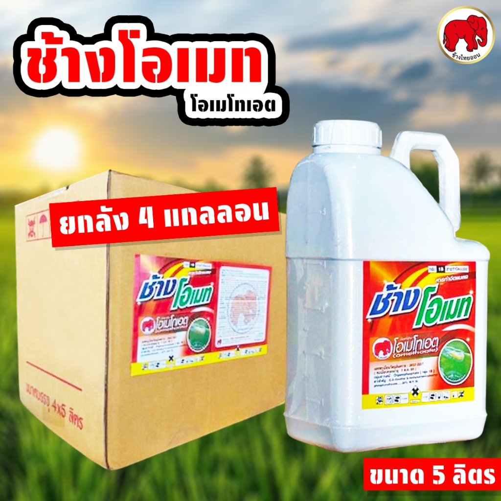 (ยกลัง4แกลลอน) ช้างโอเมท ขนาด 5 ลิตร โอเมโทเอต สารกำจัดแมลงประเภทดูดซึม สูตรเย็น