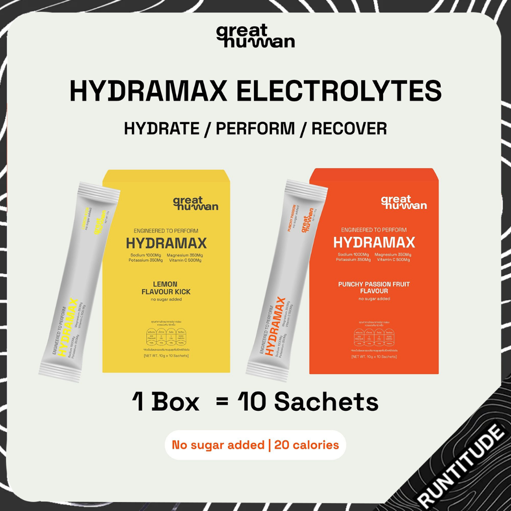 GREAT HUMAN Electrolytes เครื่องดื่มเกลือแร่ | สูตรไม่มีน้ำตาล | 1 กล่อง [รวม 10 ซอง]