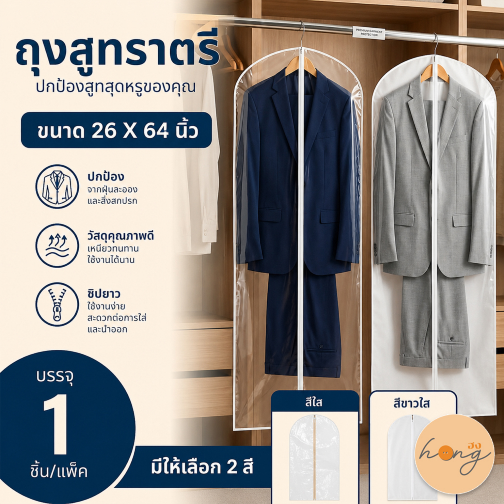 ☑️ถุงสูทราตรี 26"X64" เน้นความคุ้มค่าและจัดระเบียบ [พร้อมส่งในไทย]