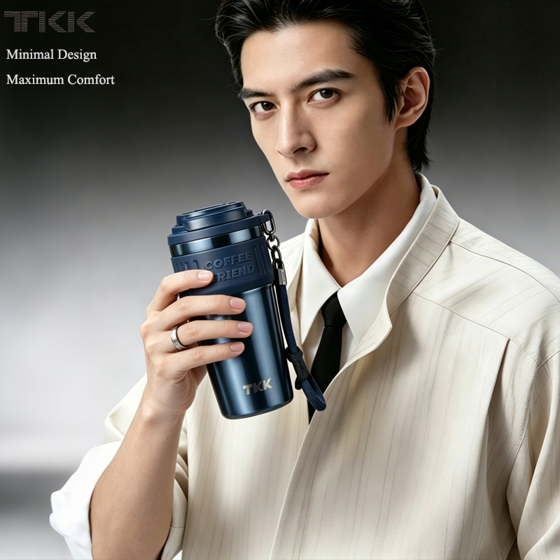 TKK กระติกน้ำเก็บความเย็น 630ml พร้อมหลอดดูด ยกดื่ม 2in1 วัสดุสแตนเลส เคลือบชั้นเซรามิก แก้วกาแฟหรู