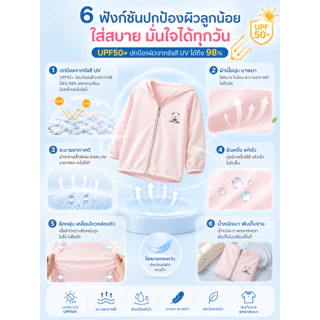 เสื้อกันแดดเด็ก เสื้อคลุมเด็ก UPF50+ ระบายอากาศดี น้ำหนักเบา แห้งไว กันยูวี ใส่สบาย สำหรับเด็กชายและเด็กหญิง