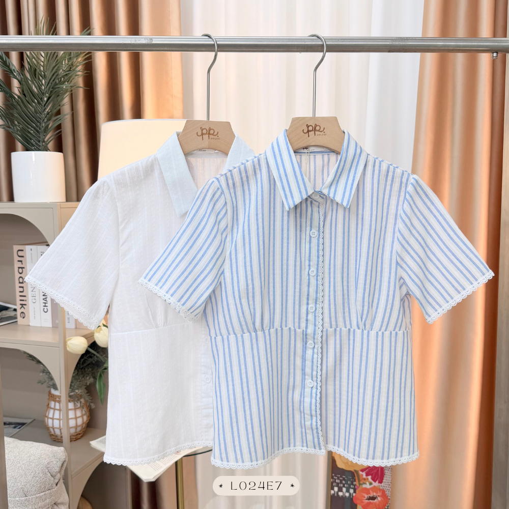POI เสื้อคอปกทรงสวยแต่งลูกไม้นิ่่ม เก็บทรง L024E7