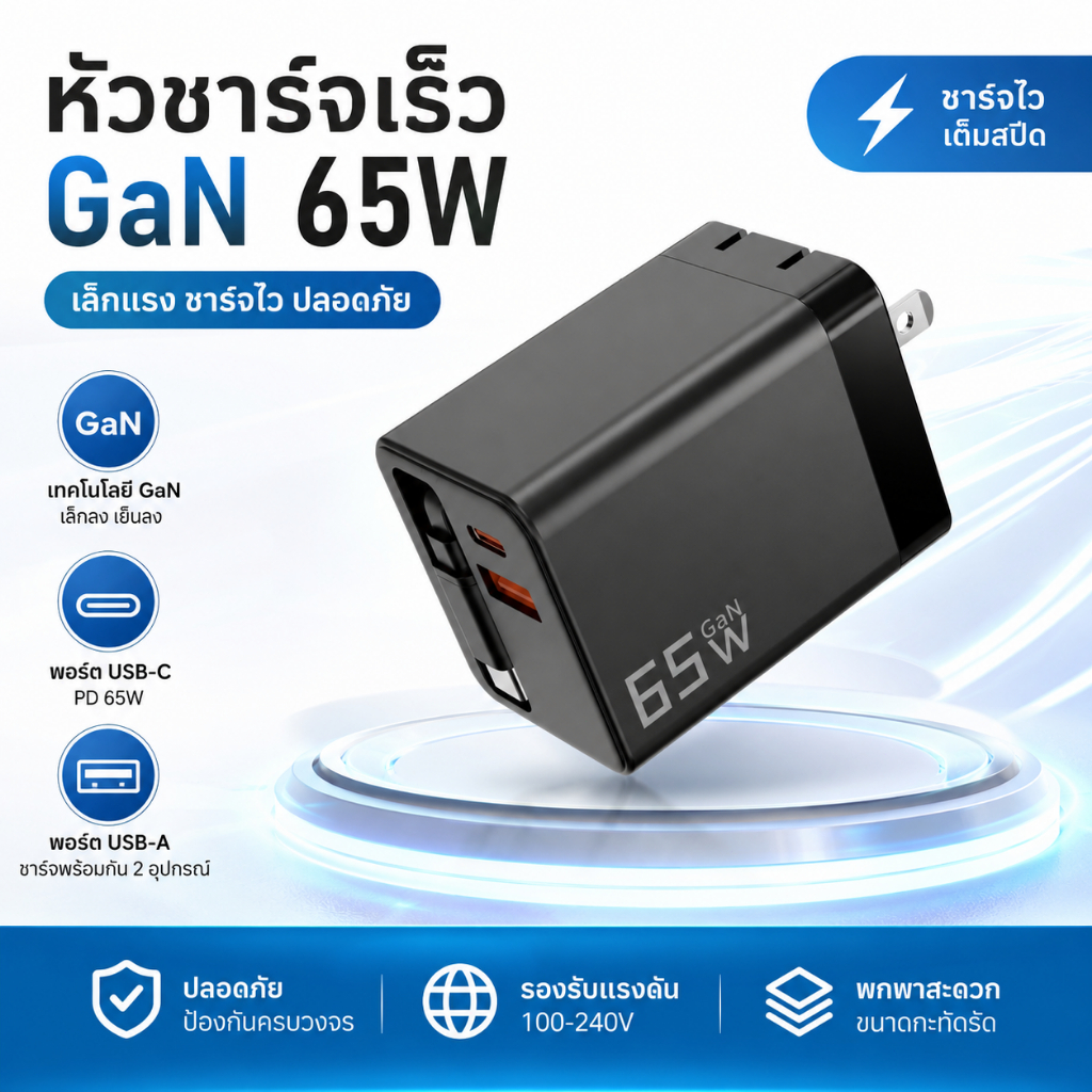 ⚡ชาร์จเร็ว⚡ ที่ชาร์จเร็ว Pd65W หัวชาร์จเร็ว กำลังไฟแรง ชาร์จไว ปลอดภัย รองรับหลายอุปกรณ์ ขนาดเล็กพกพาสะดวก ใช้งานง่าย
