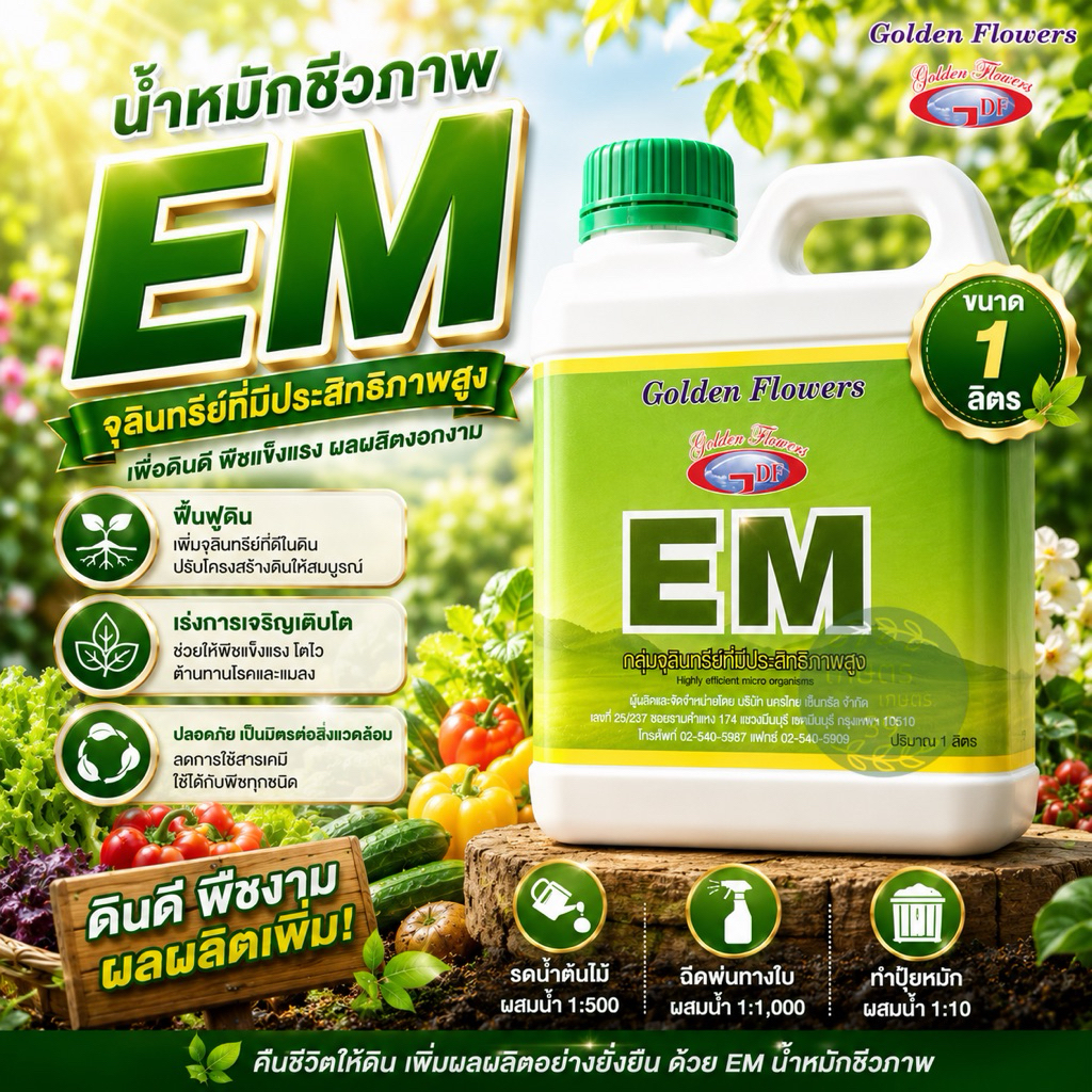EM อีเอ็ม ขนาด 1ลิตร หัวเชื้อหมัก อินทรีย์ ปุ๋ยหมัก เก็บได้นาน