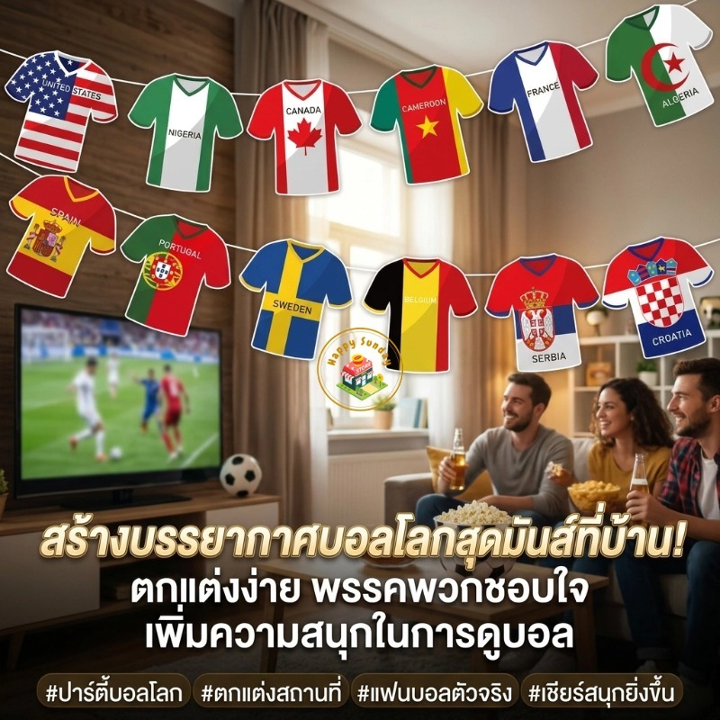 【3 วันจัดส่ง】สร้างบรรยากาศฟุตบอลโลก! ธงแขวนลายเสื้อทีมชาติ 24 ทีม ตกแต่งปาร์ตี้ฟุตบอลได้ทันที
