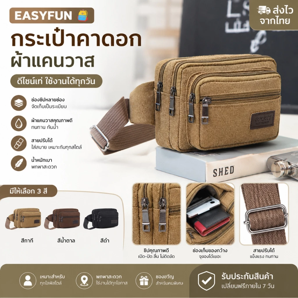 【🔥มาถึงภายใน 3 วัน】 กระเป๋าคาดเอวผู้ชายหลายช่อง