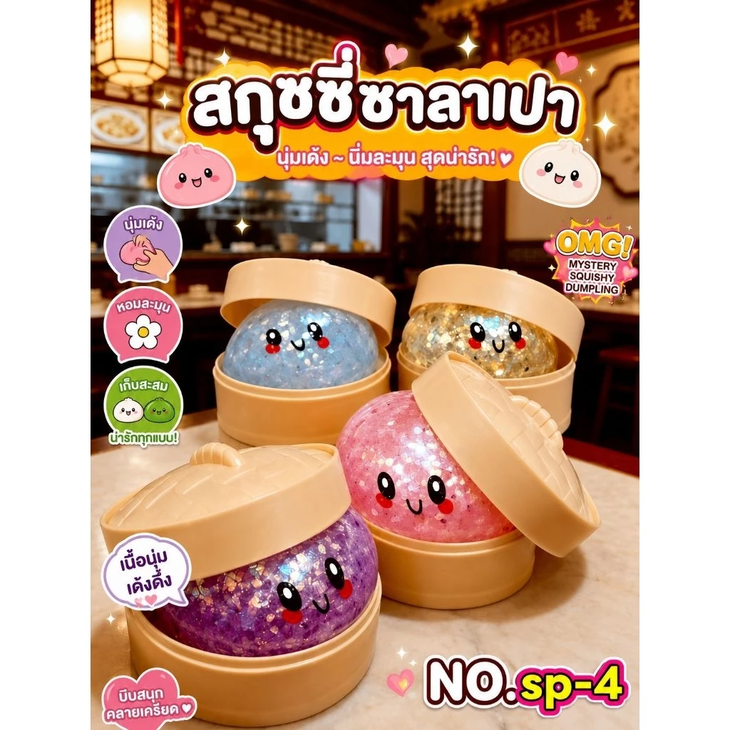 No.sp-4🍘ซาลาเปานึ่งบีบๆ นิ่มๆดึ๋งดั๋ง เนื้อกลิสเตอร์ มาพร้อมเข่ง นุ่มนิ่มน่ารัก ขนาด9เซนติเมตร 🍘(ราคาต่อ1ติ่มนะคะ)