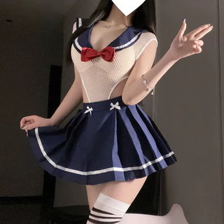 SexyGirl⚓⚓ชุดเครื่องแบบกะลาสีเรือสุดเซ็กซี่ ชุดคอสเพลย์ สวมใส่ได้สองแบบ วัสดุตาข่าย ดีไซน์เจาะรู.