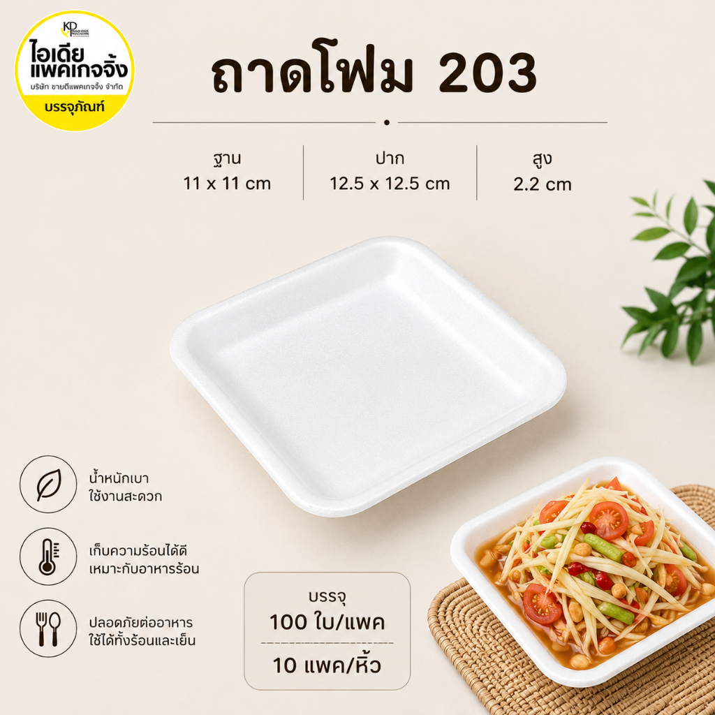 ถาดโฟม 203 100 ใบ/แพค