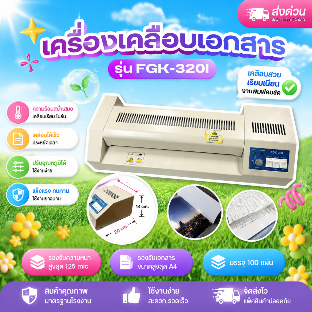 เครื่องเคลือบบัตร A3 รุ่น FGK-320i เครื่องเคลือบเอกสาร Laminator A3 เคลือบบัตร ที่เคลือบเอกสาร