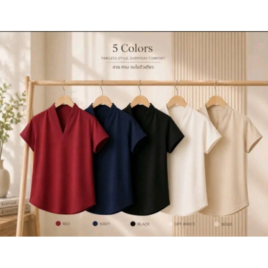 ( พร้อมส่ง) เสื้อคอวี คอหงส์ ใส่สบาย รูปที่ 5