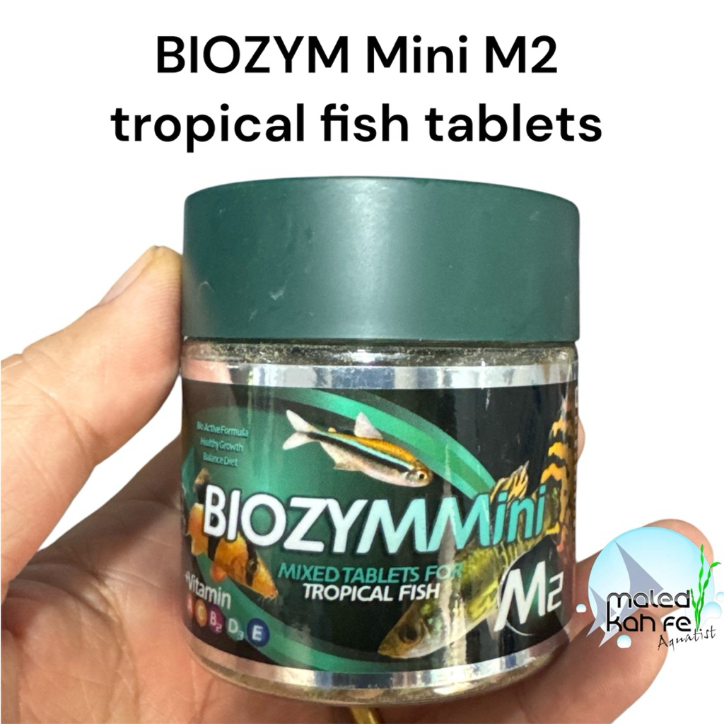 BIOZYM Mini M2 tropical fish tablets, high protein formula อาหารปลา เม็ด แปะกระจก โปรตีนสูง วิตามิน เร่งสี ปลากินง่าย