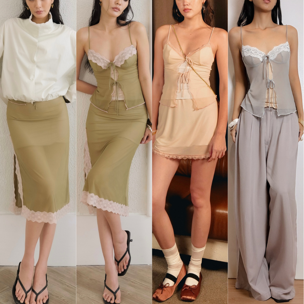 Try_yorata l Blursday Olive top, Midi skirt, Mini skirt, Jumper shirt ชุดเซ็ต สายเดี่ยว กระโปรง ขอบลูกไม้ น่ารักเซ็กซี่