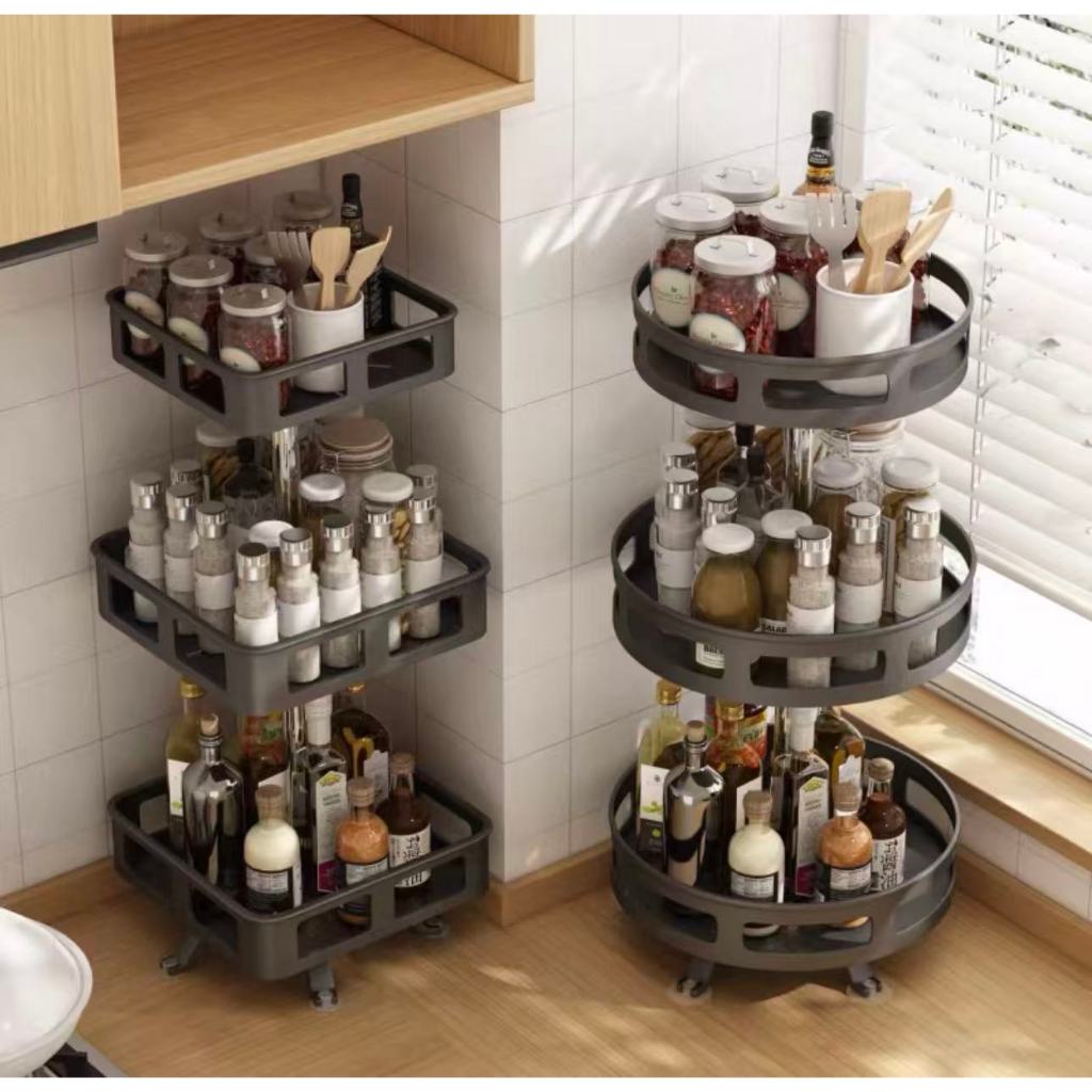 ชั้นวางเครื่องปรุง หมุน360° มี1-3ชั้น จัดเก็บของในครัว