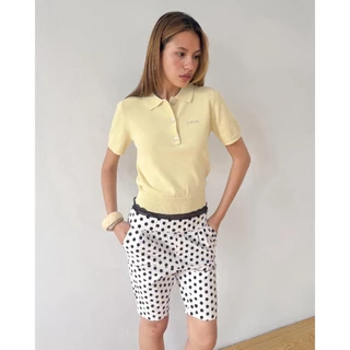 CUPPA - PEARL Polo (4 สี) เสื้อไหมพรมทรงโปโล พอดีตัว กระดุมมุกแท้ ลายทอเรียบ ปัก Cuppa สีเงิน เนื้อผ้ามีน้ำหนัก ทิ้งตัว