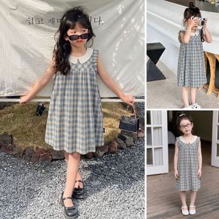 Hanababywear ชุดเดรสเด็กผู้หญิงลายสก็อตต์ ปกลูกไม้ ผ้าคอตตอนนุ่มสบาย ระบายอากาศได้ดี K4124863