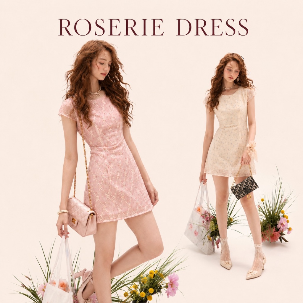 🍎LABELLE รุ่น Roserie Dress เดรสสั้นชีฟองออเเกนดี้ ใส่ทำงาน