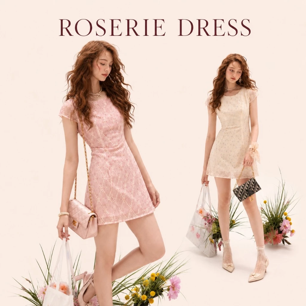 🍎LABELLE รุ่น Roserie Dress เดรสสั้นชีฟองออเเกนดี้ ใส่ทำงาน