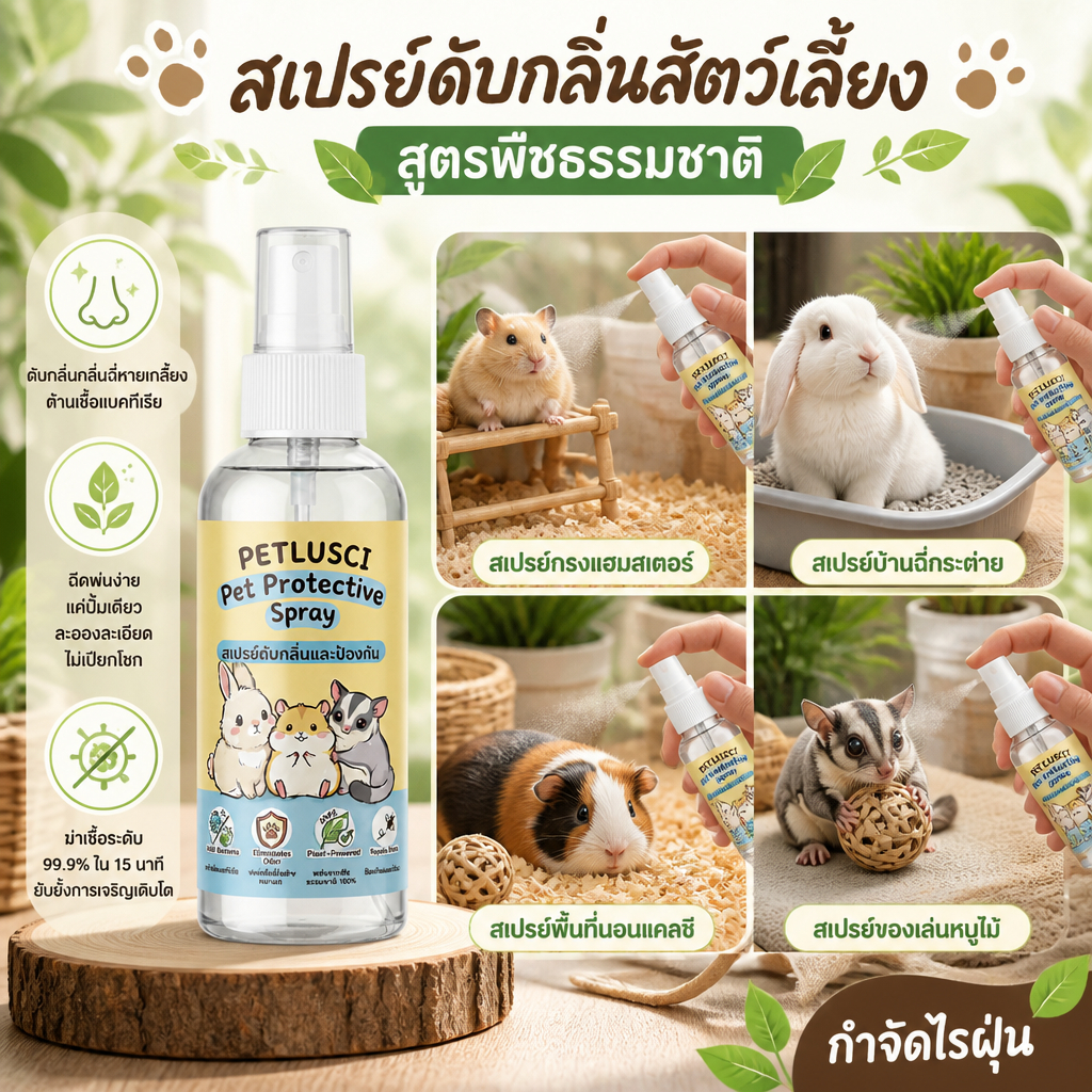 สเปรย์ฉีดพ่นง่าย ยาฆ่าเห็บหมัดกระต่าย ปลอดภัยสำหรับสัตว์ฟันแทะ ไม่ทำร้ายสัตว์เลี้ยง น้ำยาทำความสะอาดกรง ดับกลิ่นฉี่