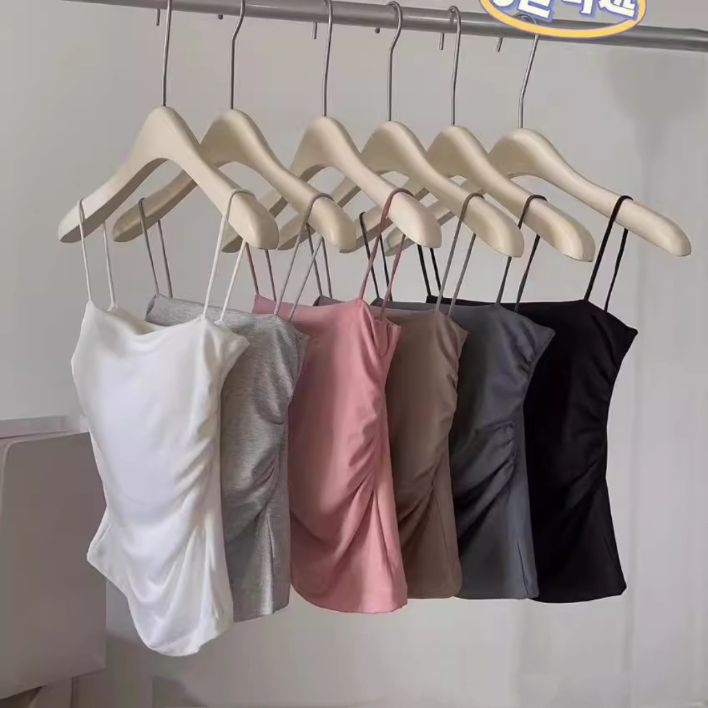 เสื้อสายเดี่ยวมีฟองน้ำ บราซับใน ปาร์ตี้ จับจีบข้าง รัดรูป เซ็กซี่ เสริมฟองน้ำ