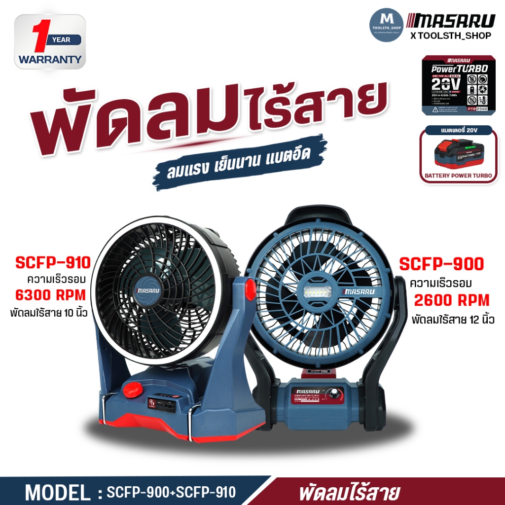 พัดลมไร้สาย 12นิ้ว MASARU ใช้นาน ปรับแรงลมได้ พัดลม รุ่น SCFP-900 พัดลมพกพา พัดลมแบต พัดลมแคมป์