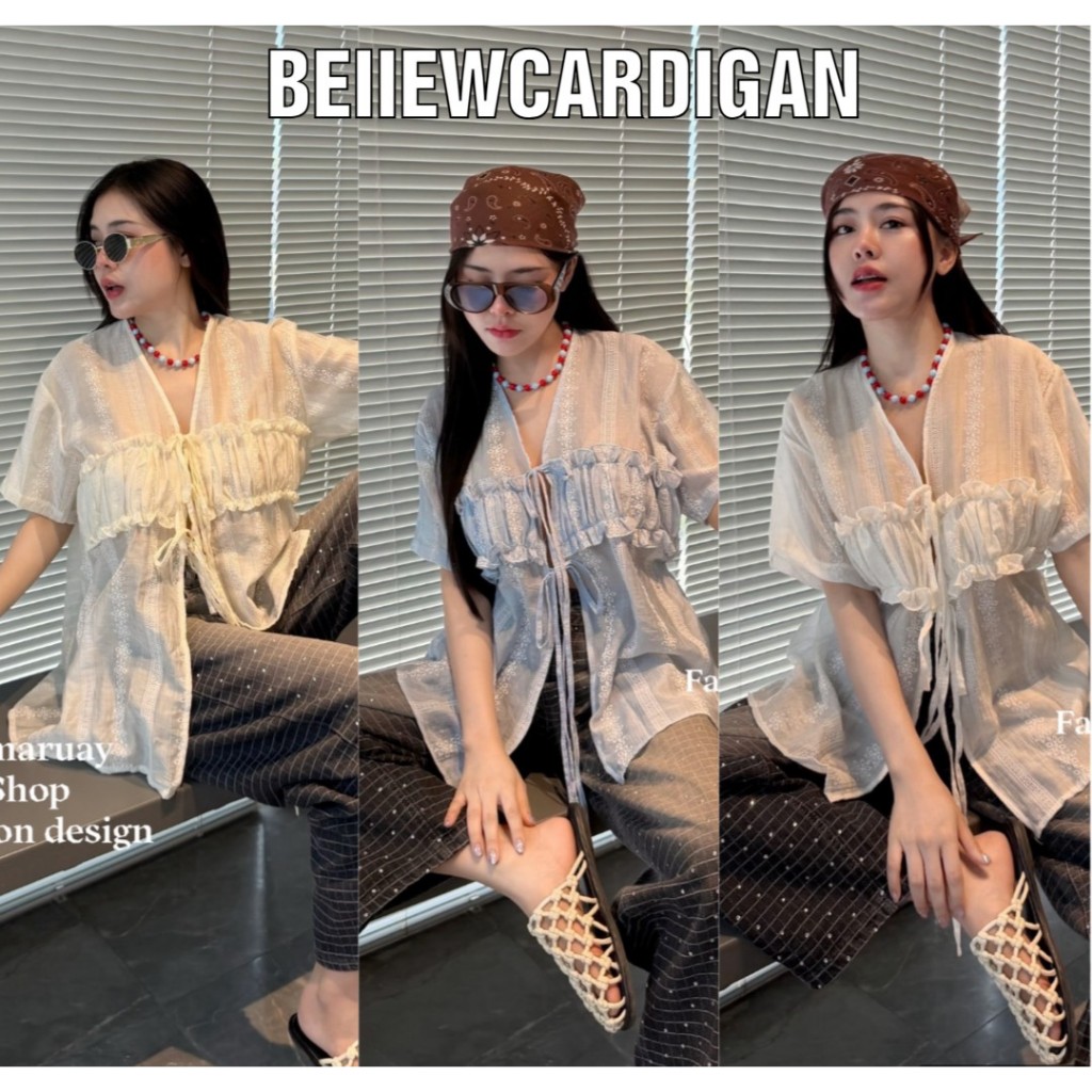 BEIIEW เสื้องานผ้าดีมากกกก ผ้าพริ้ว ทิ้งตัวสวย ใส่สบายไม่ร้อน คัตติ้งแต่งระบายเชือกผูกด้านหน้า