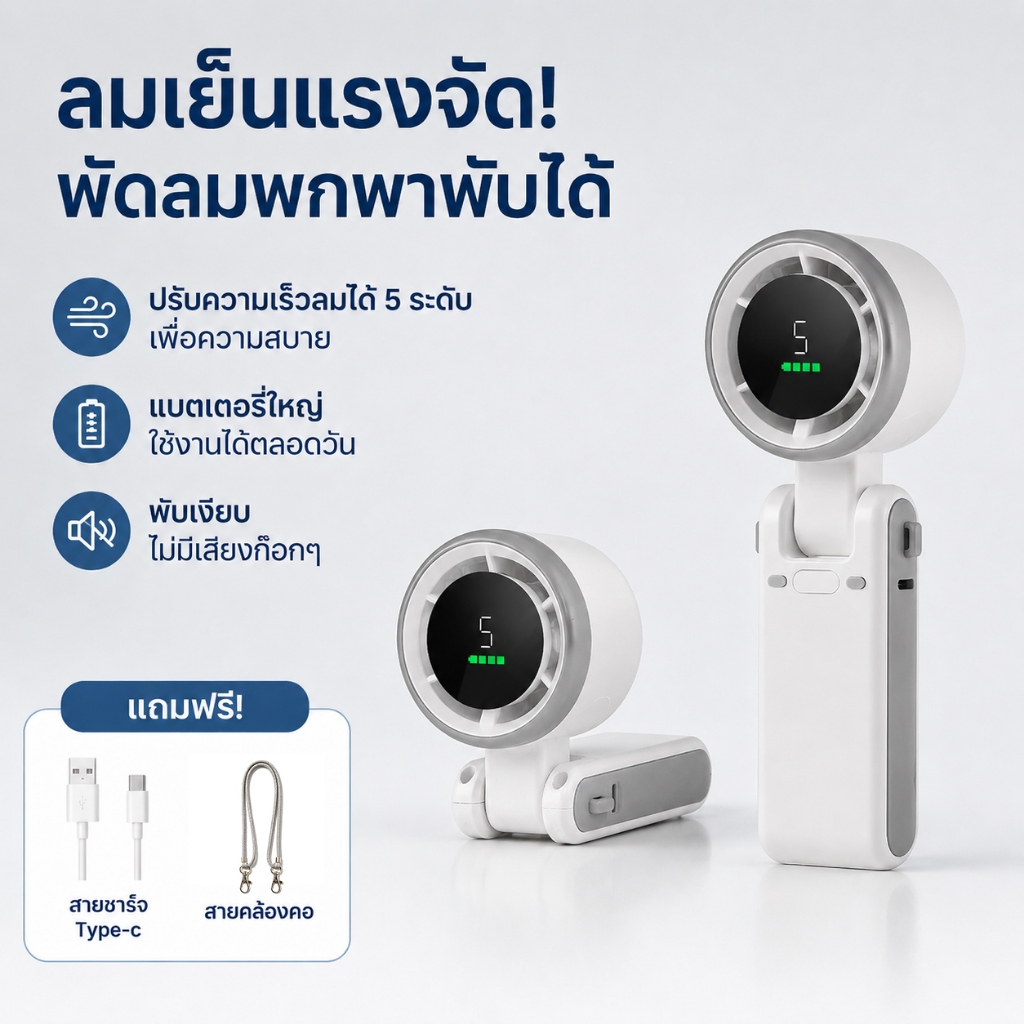 พัดลมพกพา ไม่มีเสียง พัดลมพกพาชาร์จแบตได้ USB พับได้ ตั้งโต๊ะได้ พัดลมมือถือ 10000rpm พัดลมแคมป์ปิ้ง สิ่งที่ต้องมีในหน้