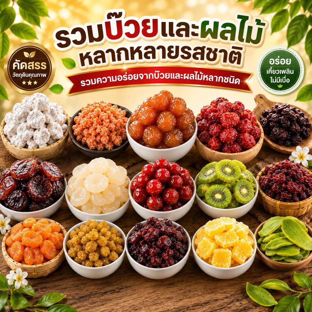 บ๊วยและผลไม้อบแห้ง หลากลายชนิด 500 กรัม