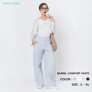 Montipa Barrel Comfort Pants กางเกงทรงบาร์เรล กระดุมและซิปหน้า แต่งกระเป๋าหลัง ผ้า Comfort 5CPFC79