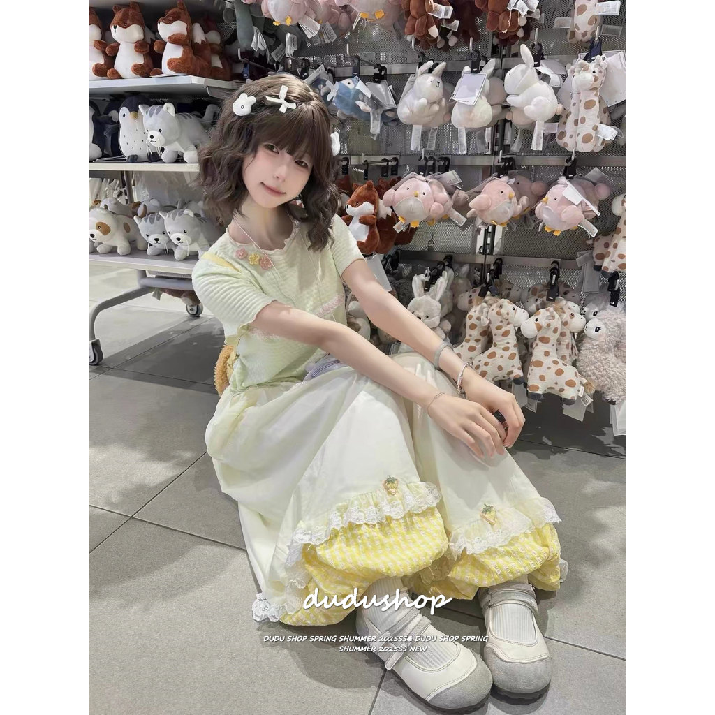 [Trendy plaid lace lantern pants]เทรนด์หวานผู้หญิงกีฬาตรวจสอบลูกไม้สบาย ๆ โคมไฟกางเกง