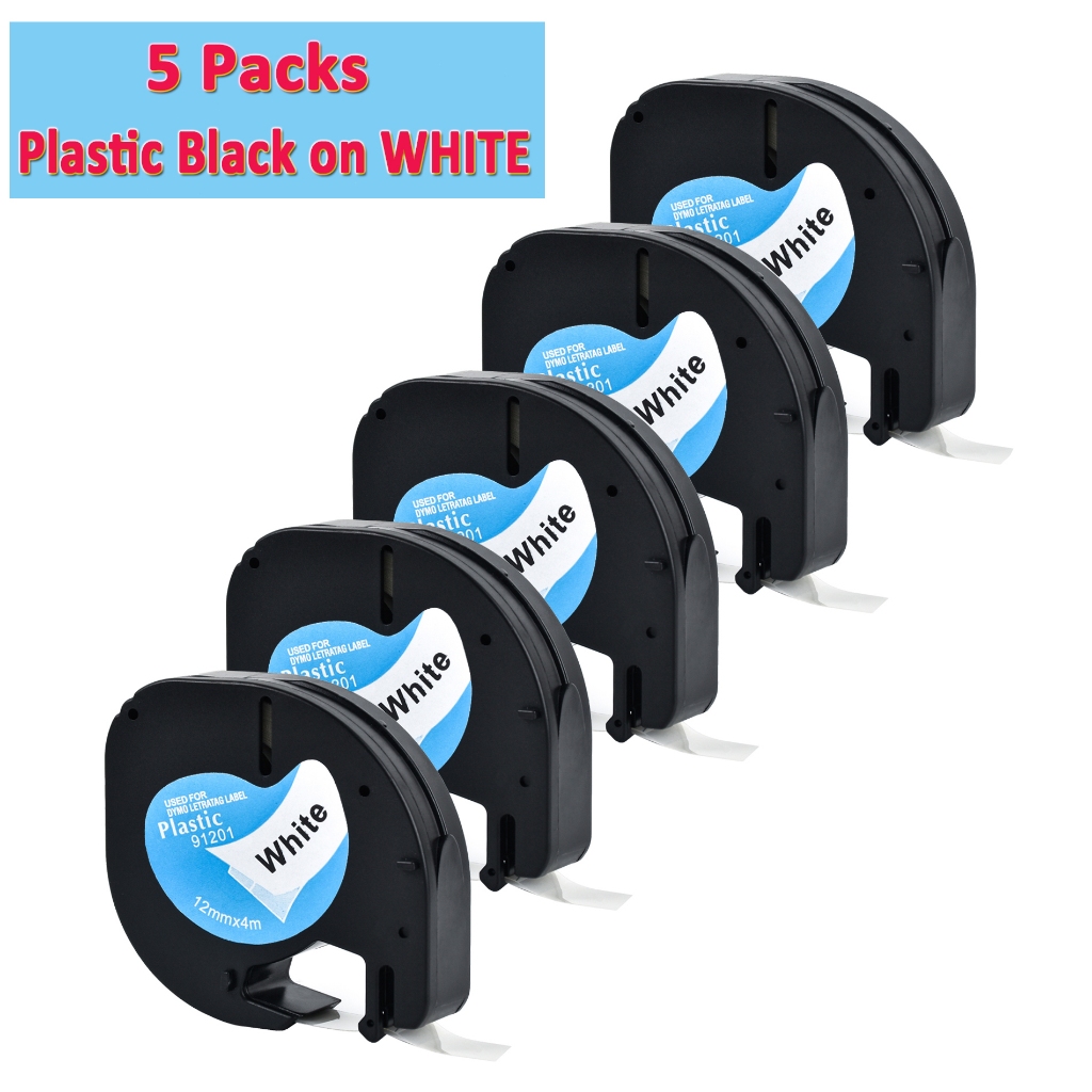 5pcs 91331 91201 12mm Dymo 100H label tape black on white LT plastic waterproof compatible DYMO LT-1