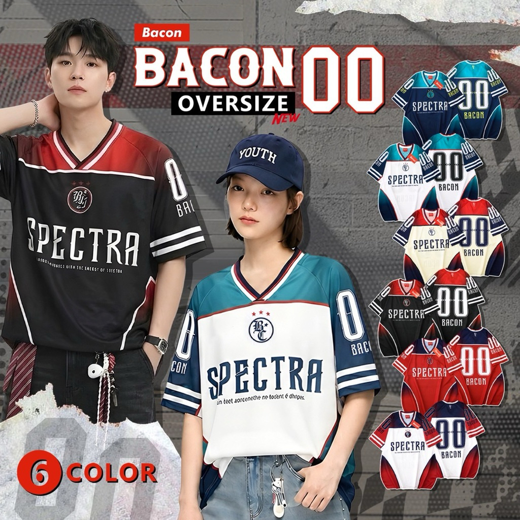Bacon 00 เสื้อกีฬา JERSEY Oversize คอวี ใส่สบาย ไม่ร้อน ใส่ได้ทั้งชายและหญิง ผลิตและจัดส่งจากไทย