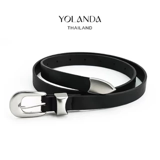 Yolanda Belt หัวเข็มขัดสีเงิน ดีไซน์เรียบหรู เข็มขัดแฟชั่น สุดคลาสสิก แมทช์ง่าย เข็มขัดหนังวินเทจ ดีเทลปลายโลหะ FF1616