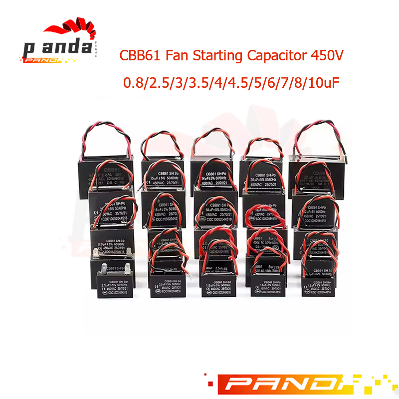 คาปาซิเตอร์ พัดลม​ มีสายไฟ ตัวเก็บประจุ RM CBB61 หลากหลายขนาด