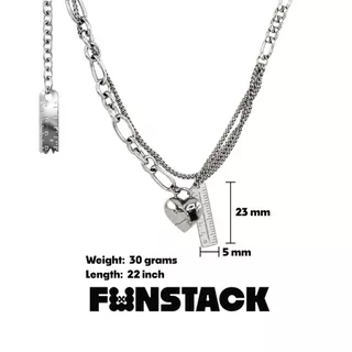FUNSTACK สร้อยคอ Rule The World Black Heart Ruler Silver Stainless Steel