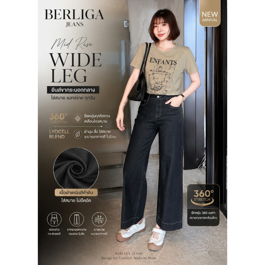 A713 YQ Korean Shop Berliga Jeans กก.ยีนส์ขากระบอกกลางสีดำดิบ ยืด360 ผสมLyocell ป้ายYQ