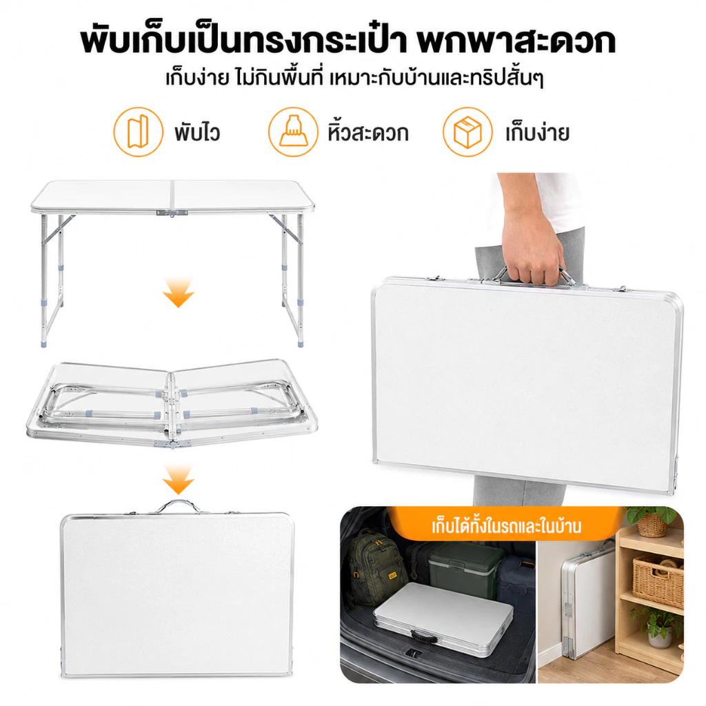 MMY โต๊ะพับ โต๊ะแคมป์ปิ้ง แบบพกพา 120/80CM ขาอลูมิเนียม รับน้ำหนักได้800กก ไม่ต้องประกอบ อเนกประสงค์ thumbnail 9