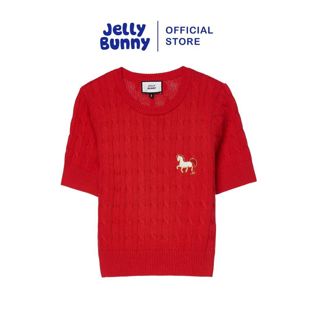JELLY BUNNY เสื้อยืดถักเคเบิ้ลแขนสั้นปักลาย รุ่น B26SGWC003 RED