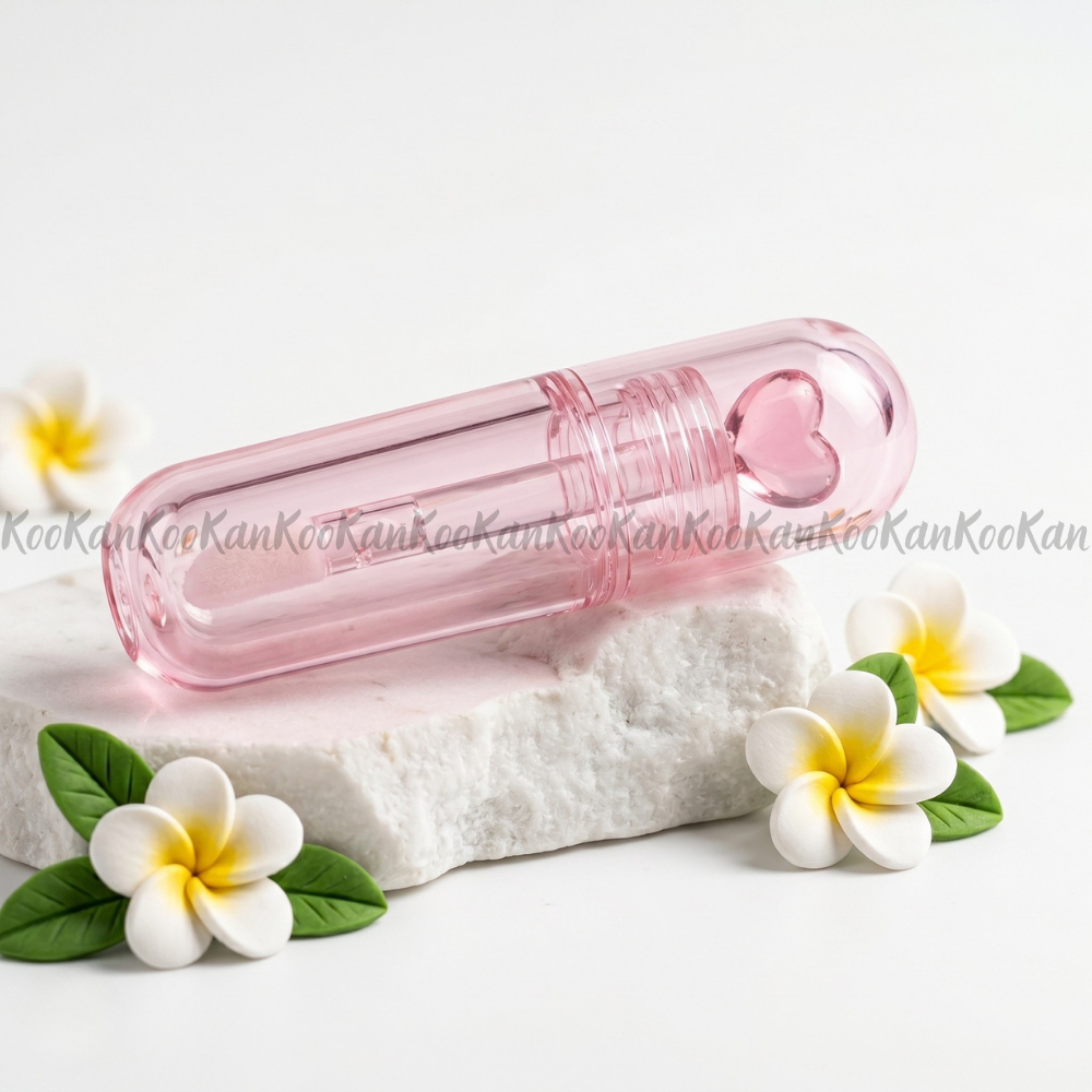 พร้อมส่ง หลอดลิป หลอดใส่เครื่องสำอาง ทรงแคปซูล แปรงใหญ่หัวตัด สีชมพูใส ขนาด 6 ml