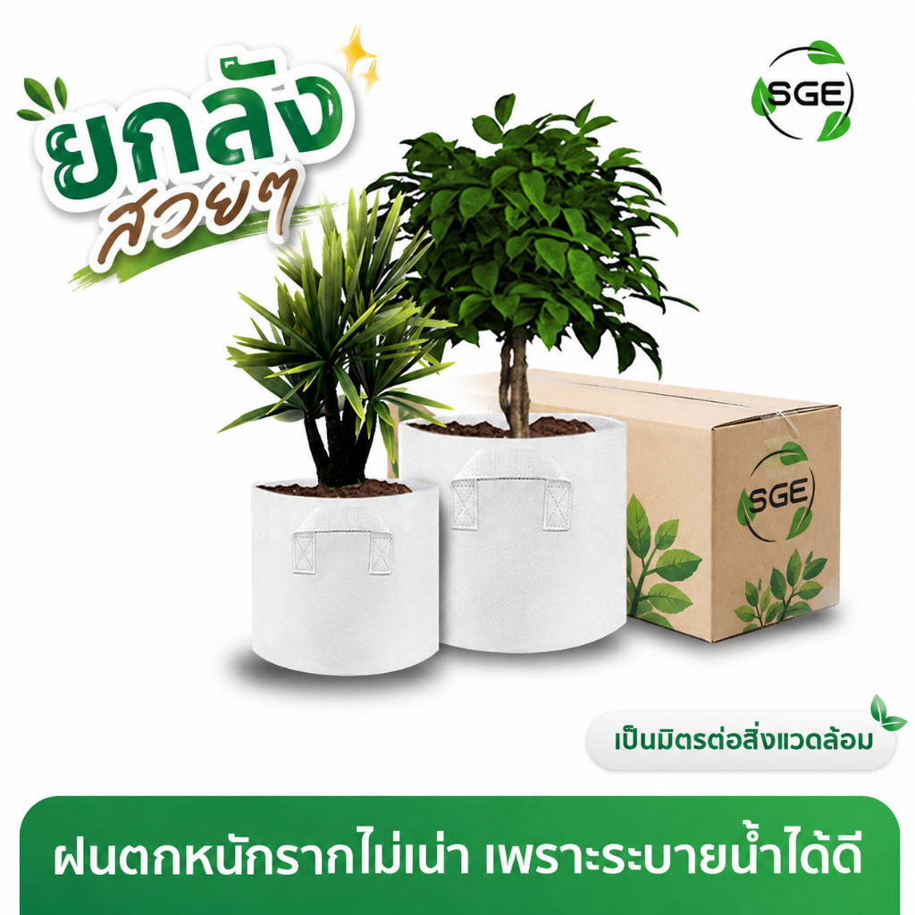 SGE กระถางผ้าสีขาว กระถางผ้าปลูกต้นไม้ ถุงปลูกต้นไม้ GBW Gallon ของแท้จาก SGE **ยกแพ็ค**