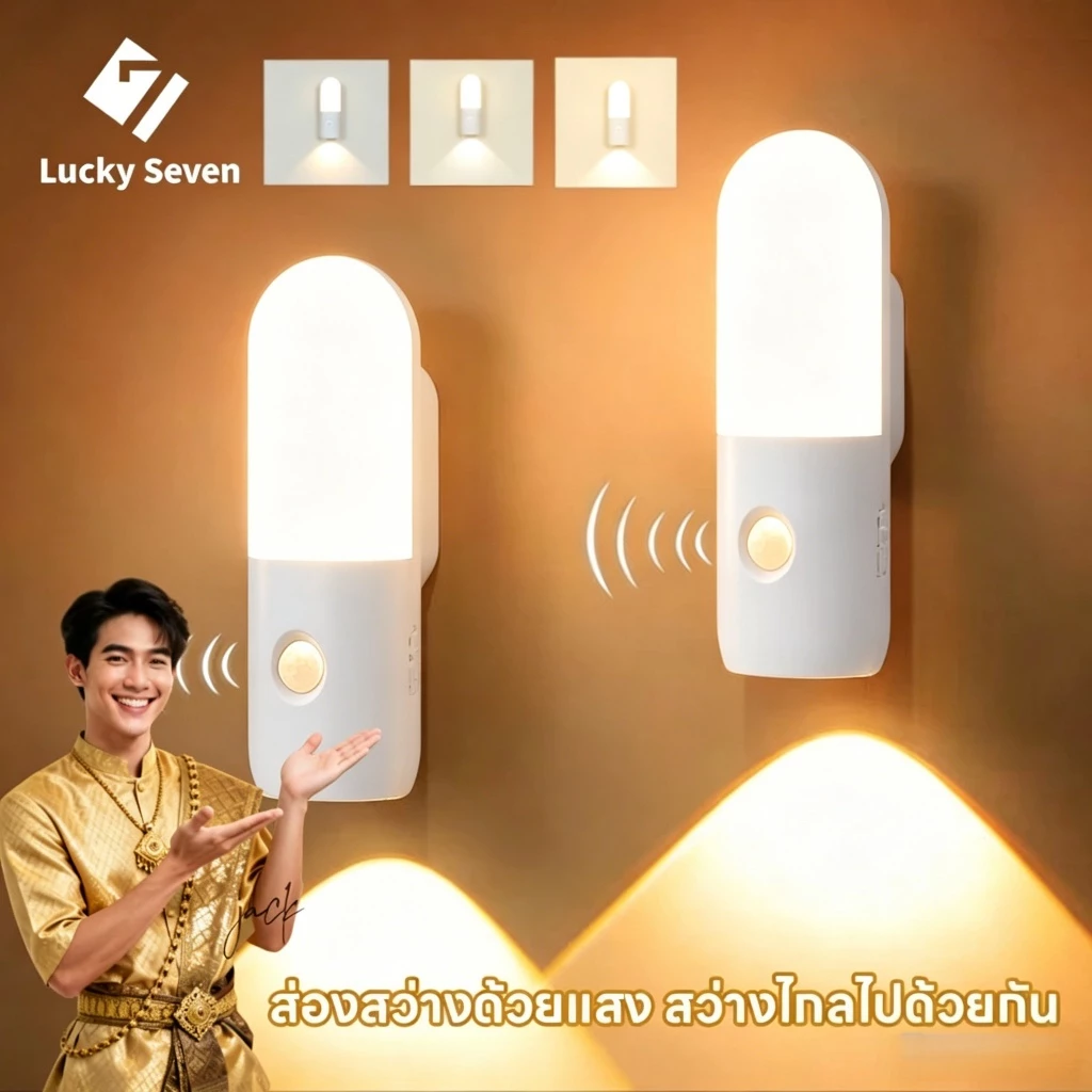โคมไฟเซ็นเซอร์ ไฟติดห้องนอน โคมไฟหัวนอน การชาร์จผ่าน USB อุณหภูมิสี 3 แบบ ดีไซน์แม่เหล็ก ไฟเซ็นเซอร์อัจฉริยะ