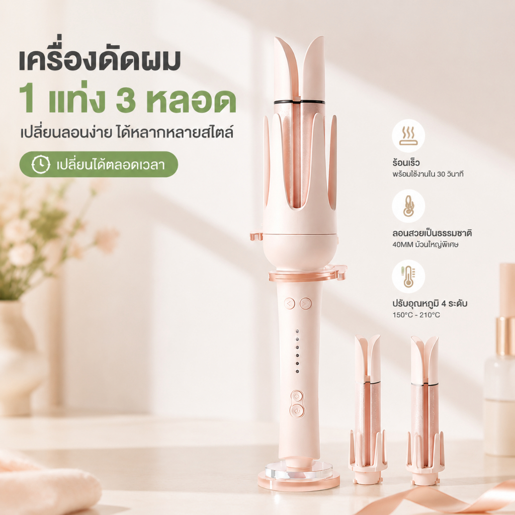 เครื่องม้วนผมไฟฟ้า 40 มม. ม้วนลอนสวยติดทนนาน ลดผมหยักศก ปกป้องเส้นผม ใช้ง่าย