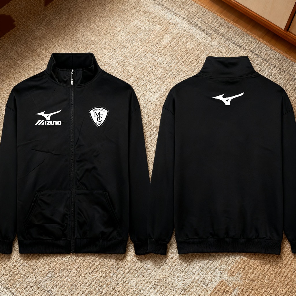【ยืนคอ คาร์ดิแกน】 Mizuno เสื้อฮู้ด Text Logo Collar Zip-up Hoodie ผ้าCotton ใส่สบาย ไม่หด ไม่ย้วย Stand collar M-3XL