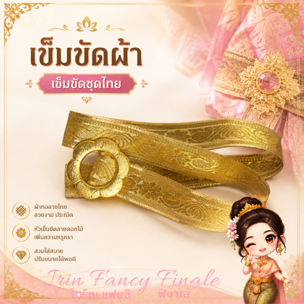 เข็มขัดชุดไทย เข็มขัดผ้า สำหรับเด็กและผู้ใหญ่ ใส่ง่าย ราคาประหยัด