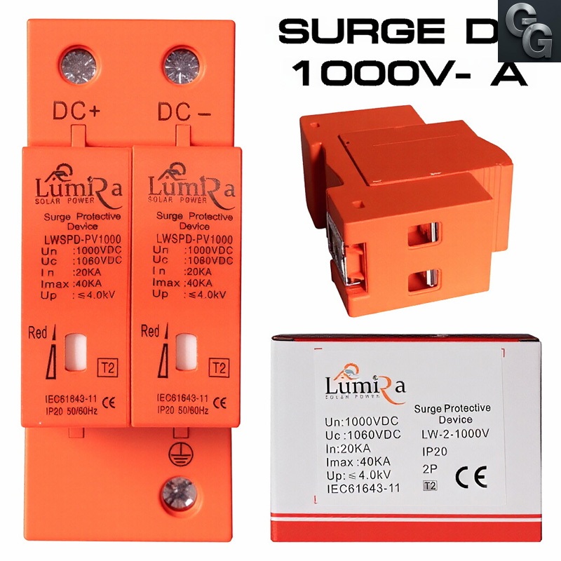 ตัวกันฟ้าผ่าโซล่าเซลล์ DC SPD 2P 1500V/1000V 40KA อุปกรณ์ป้องกันไฟกระชากสำหรับระบบโซลาร์เซลล์