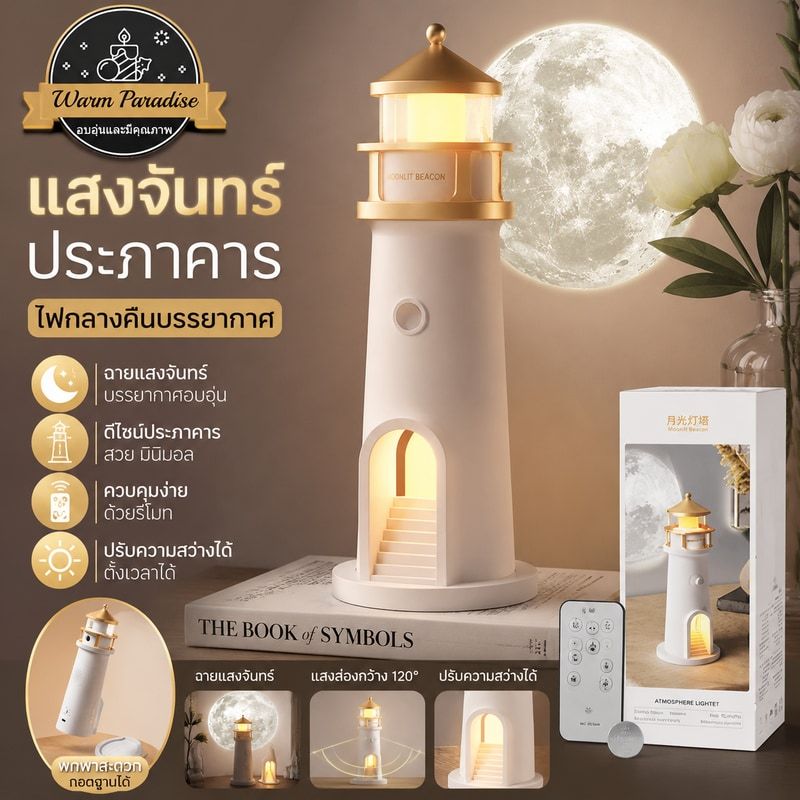 แสงจันทร์ประภาคารฉายบรรยากาศไฟกลางคืนห้องนอนหัวเตียงโคมไฟตั้งโต๊ะตกแต่งห้องนั่งเล่นแสงแบบพกพา